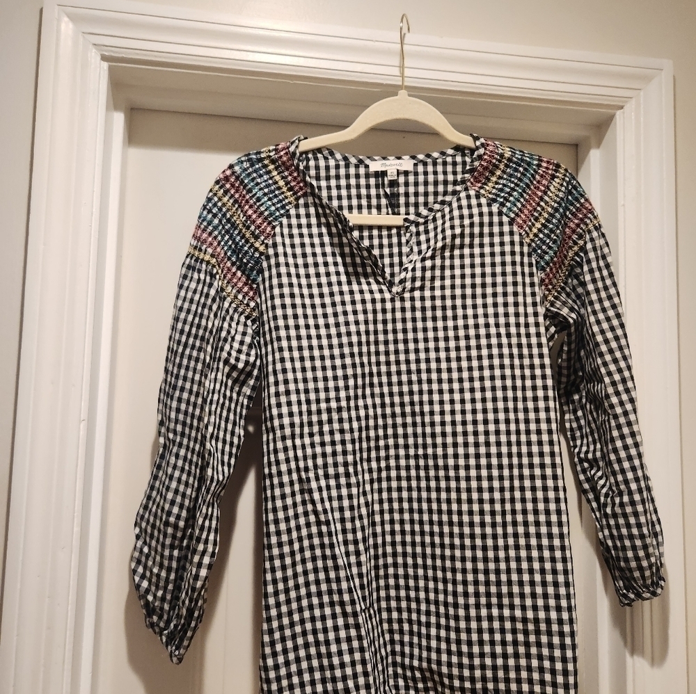 MADEWELL black and white gingham embroidered detail top with waist tie - Picture 3 of 15